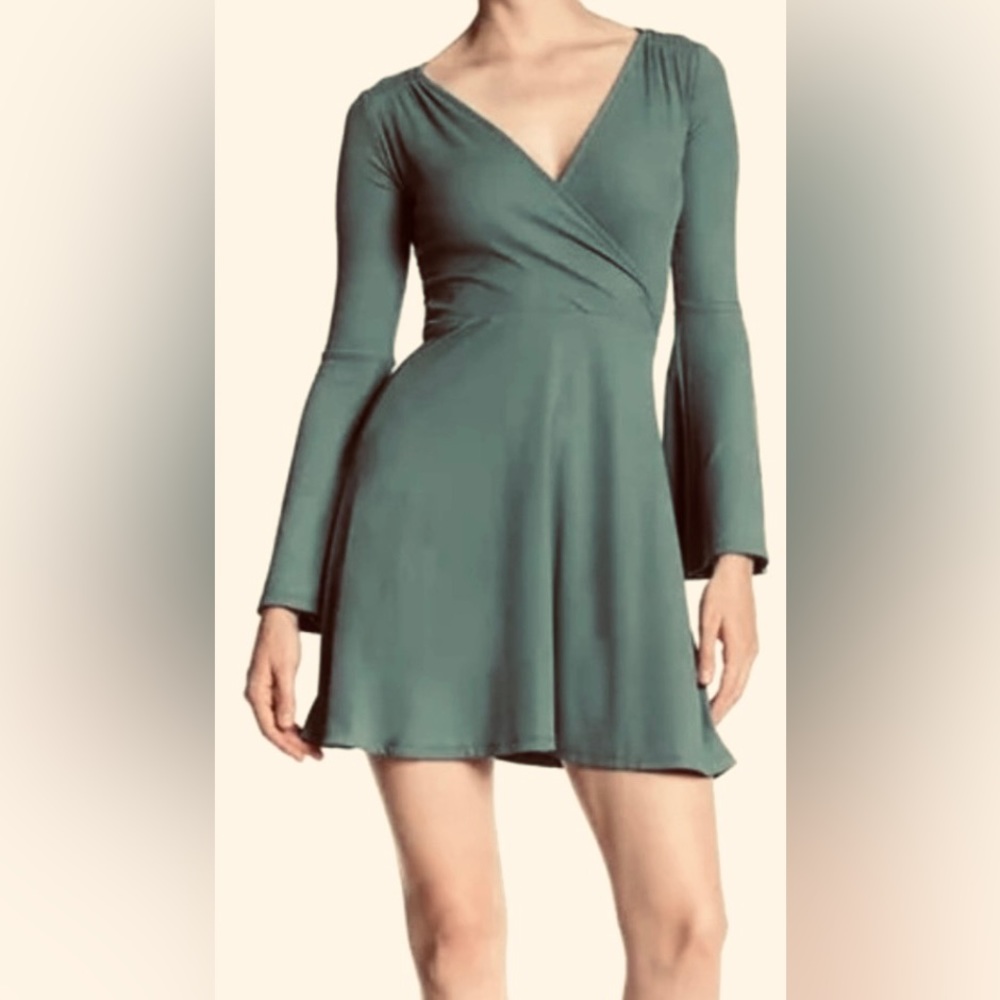 Top Shop Blue Sage Maternity Dress Surplice Empire Bodice Long Bell Sleeves ZP1